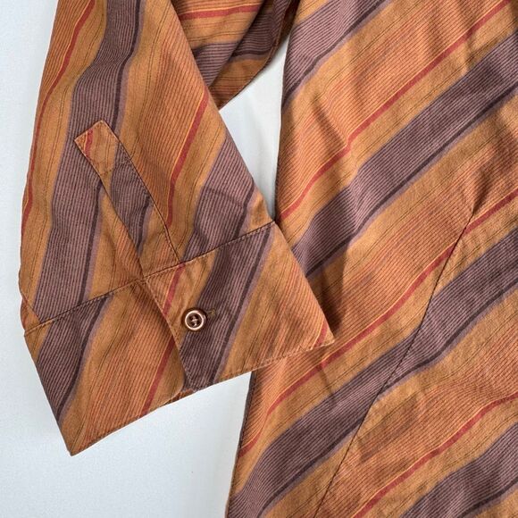 New St John’s Bay Retro 70s Button Up Orange Shirt Size Large Stripe Peasant Top - Picture 5 of 6
